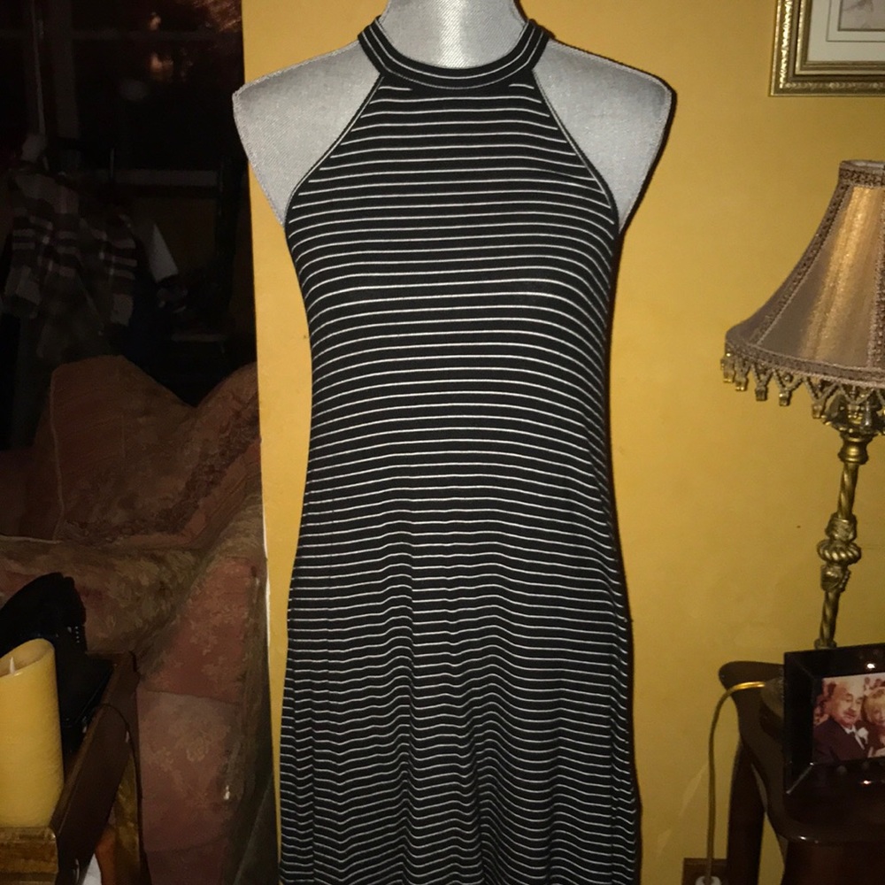 A black and white stripped dress